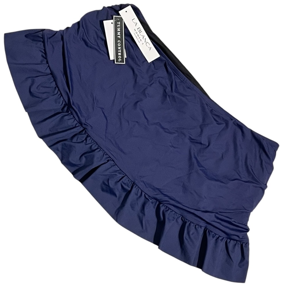 La Blanca Navy Ruched Swim Skirt 18W Tummy Control Plus Size - Picture 8 of 10